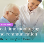 A senior and his caregiver looking at a paper